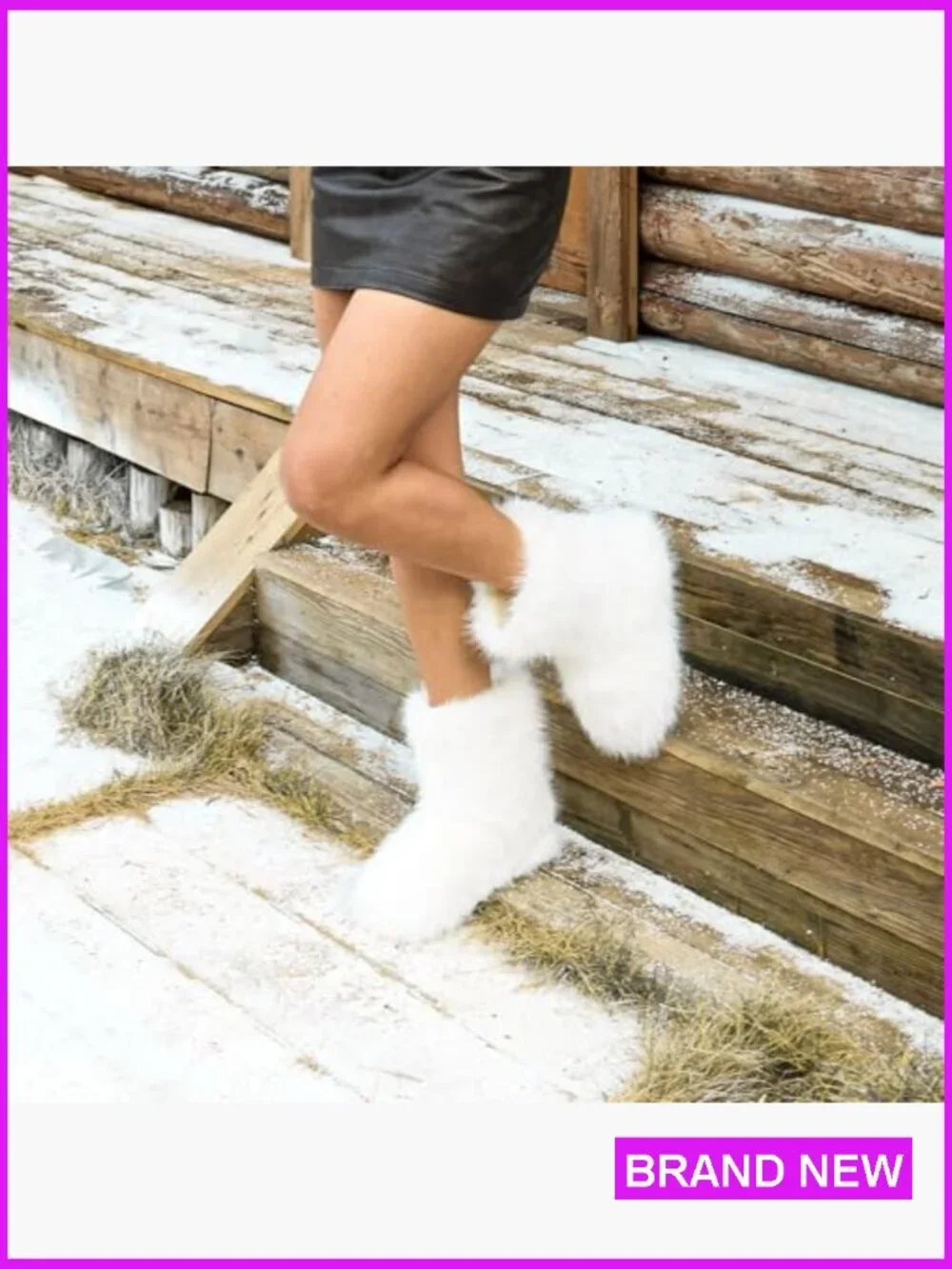 Furry Faux Fur Mid-Calf Snow Boots Warm Winter Fluffy Outdoor Flat Shoes
